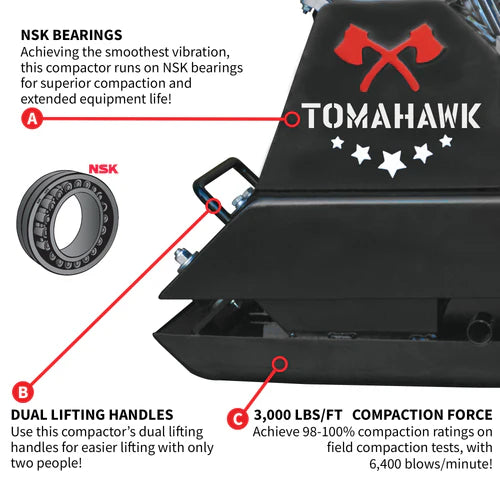 Tomahawk Power 5.5 HP Honda Vibratory Plate Compactor Tamper for Ground, Gravel, Dirt, Asphalt, Compaction