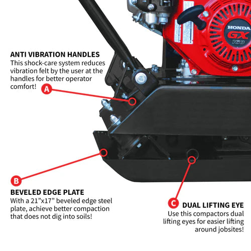 Tomahawk Power 5.5 HP Honda Vibratory Plate Compactor Tamper for Ground, Gravel, Dirt, Asphalt, Compaction