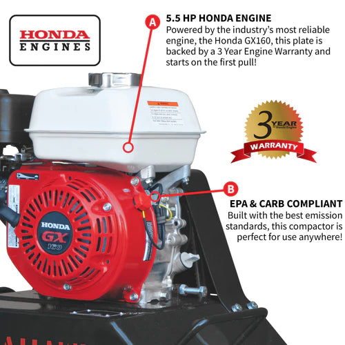 Tomahawk Power 5.5 HP Honda Vibratory Plate Compactor Tamper for Ground, Gravel, Dirt, Asphalt, Compaction