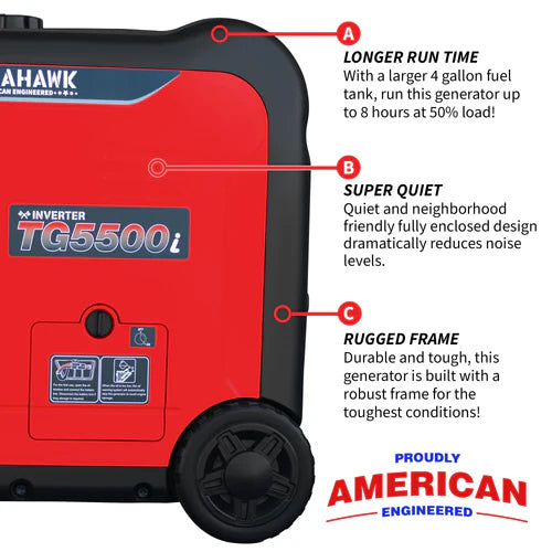 Tomahawk Power 5500 Watt Inverter Generator Super Quiet Portable Gas Power Professional Use