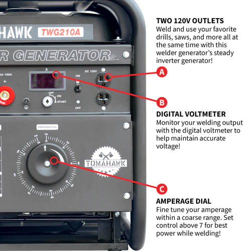 Tomahawk Power 210 Amp Engine Driven Welder Generator 2000 Watt 15 HP Gas Powered