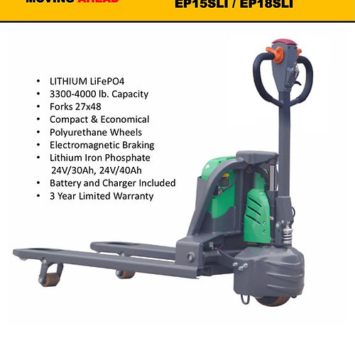 EKKO EP18SLI Lithium Iron Phosphate Pallet Jack - 4000 lb Capacity, Ideal for Efficient Warehouse Material Handling