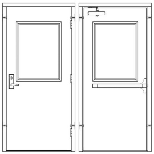 Securall 42x 84 - 3 Hrs Fire Rated, Right Hand Reverse Prehung Steel Door with Rim-Style Exit (Panic) Hardware with Locking
