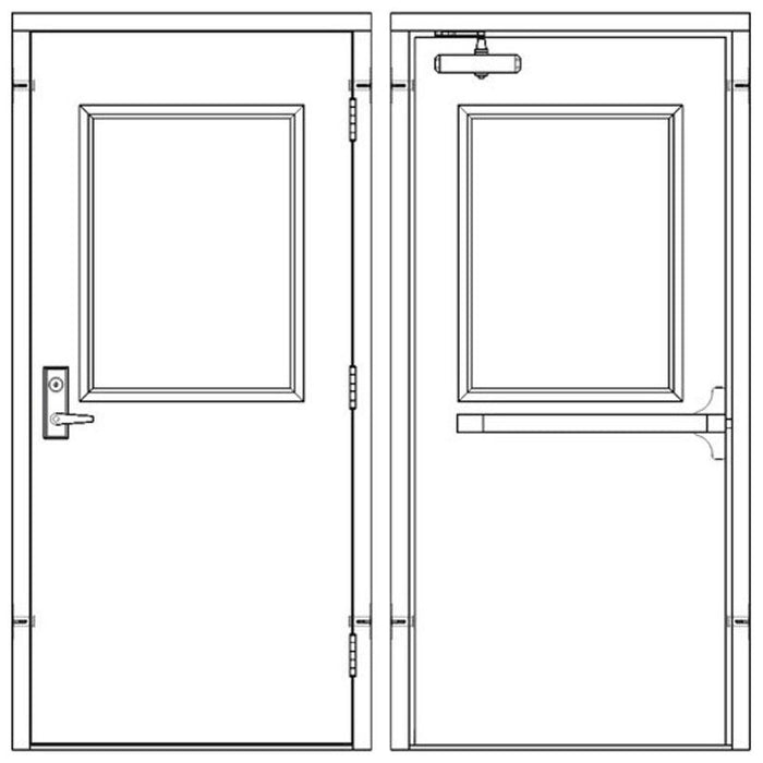Securall 30x 84 - 90 Min Fire Rated, Right Hand Reverse Prehung Steel Door with Rim-Style Exit (Panic) Hardware with Locking